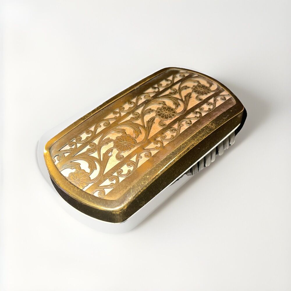 Vintage Art Deco Brass Grooming Boot Vanity Bristle Brush